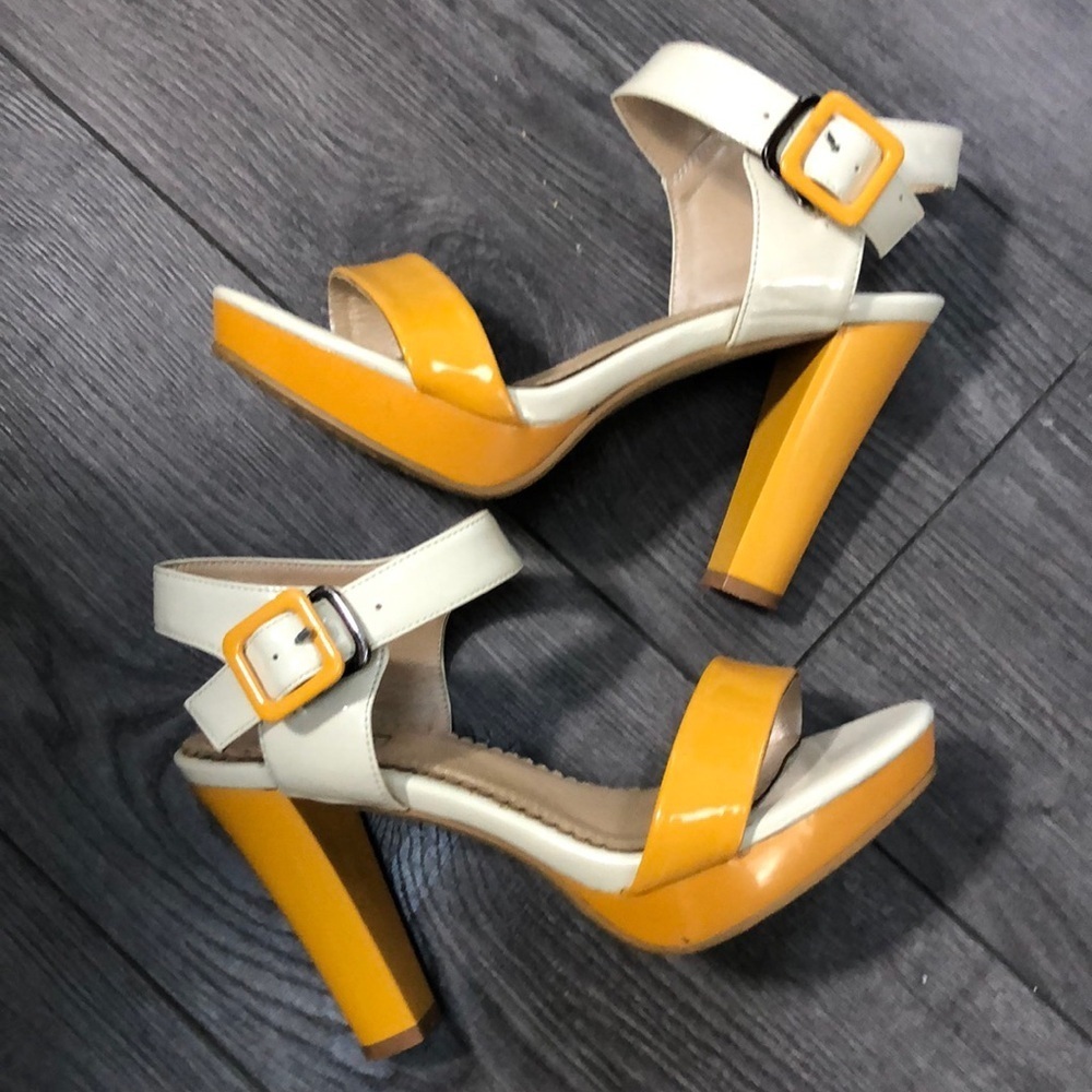 Stylish Cream and Yellow Block Heel Sandals